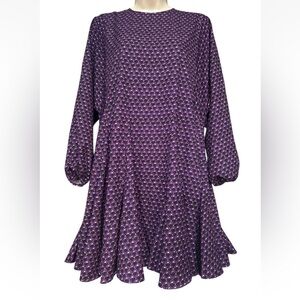 Rhode Ella Dress Sz XS $545 A-Line Relaxed Fit Purple Print NO BELT